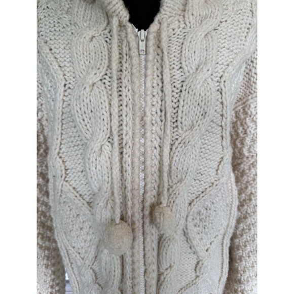 Y2K Native Knit Nordic Hand Made Sweater Wool Chunky Fisherman Sz M Hood Beige - Picture 4 of 8